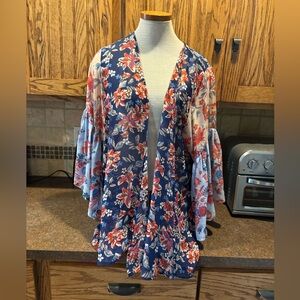 Self Esteem Blue and Red Floral Kimono